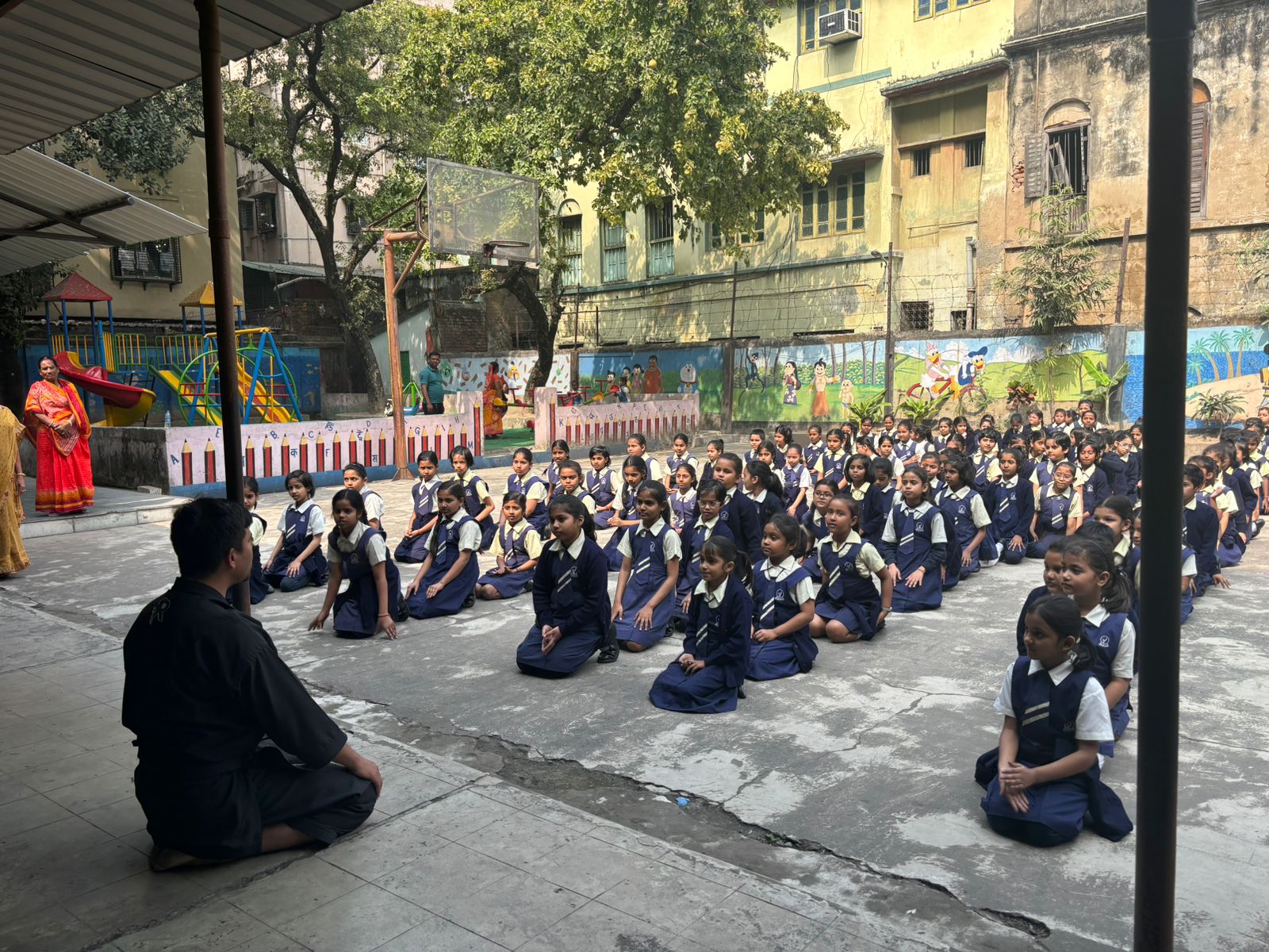 Girls practicing martial arts in a class